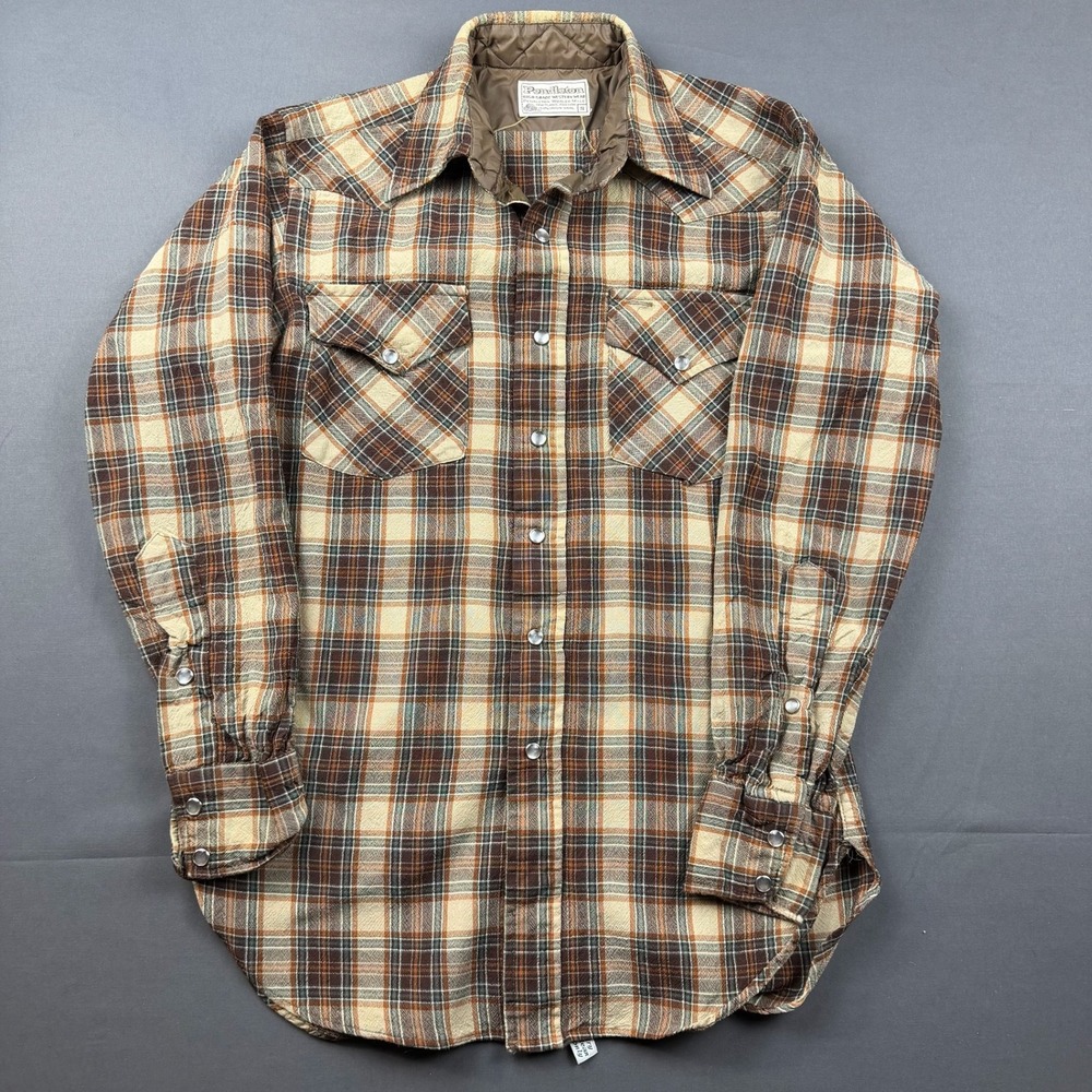 Pendleton Vintage High Grade Western Wear Wool Plaid Pearl Snap Shirt Brown Sm